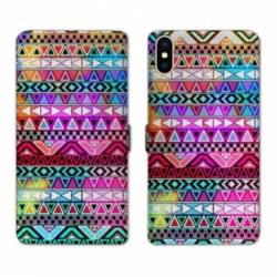 Housse cuir portefeuille Samsung Galaxy A10 motifs Aztec azteque rouge