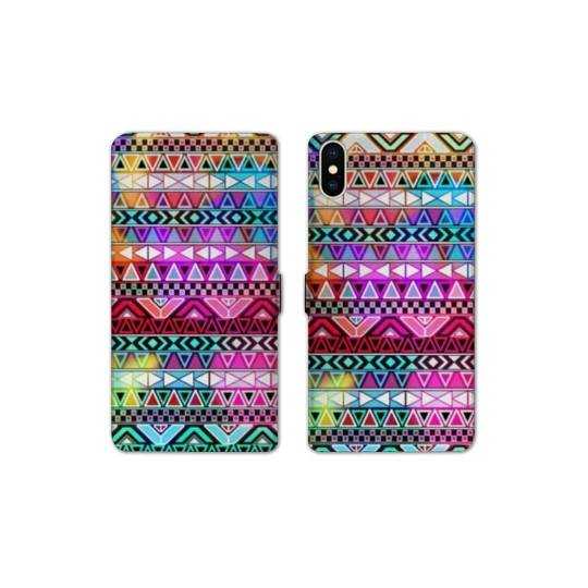 Housse cuir portefeuille Samsung Galaxy A10 motifs Aztec azteque rouge