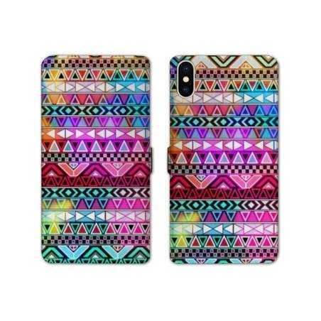 Housse cuir portefeuille Samsung Galaxy A10 motifs Aztec azteque rouge
