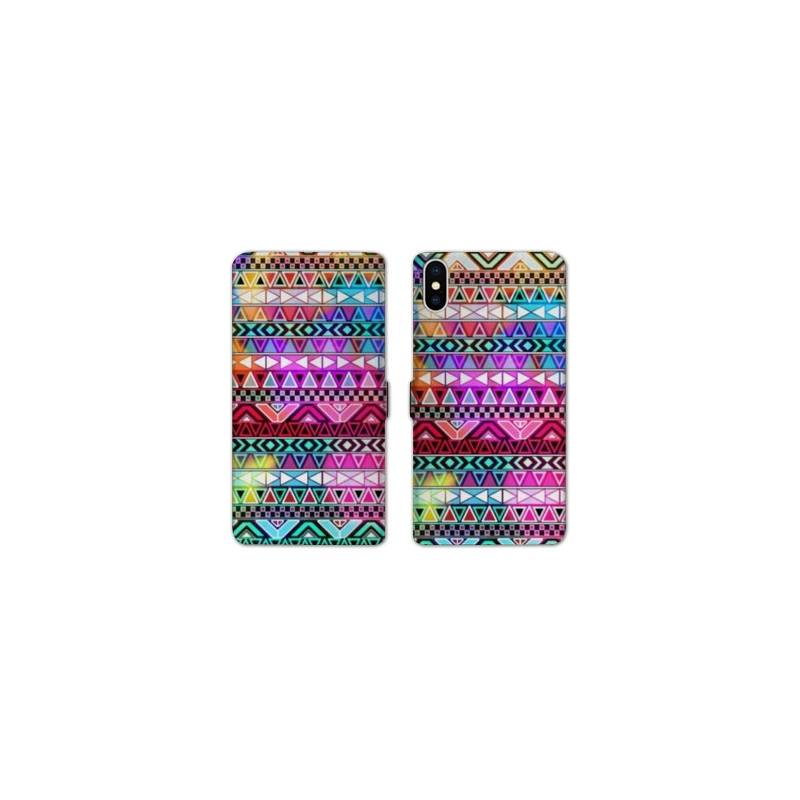Housse cuir portefeuille Samsung Galaxy A10 motifs Aztec azteque rouge