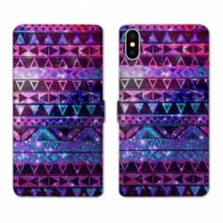 Housse cuir portefeuille Samsung Galaxy A10 motifs Aztec azteque violet