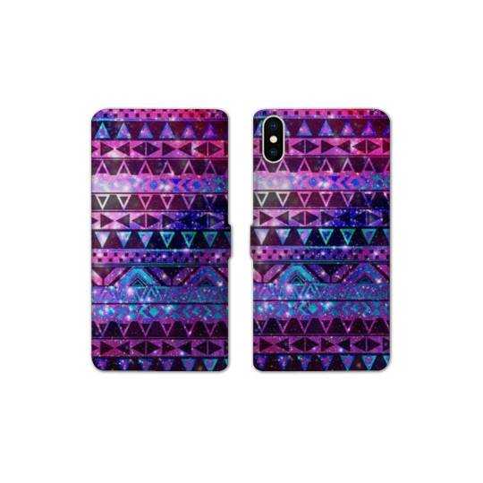 Housse cuir portefeuille Samsung Galaxy A10 motifs Aztec azteque violet