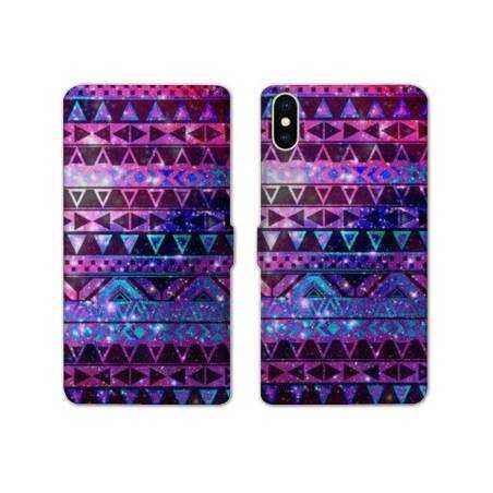 Housse cuir portefeuille Samsung Galaxy A10 motifs Aztec azteque violet