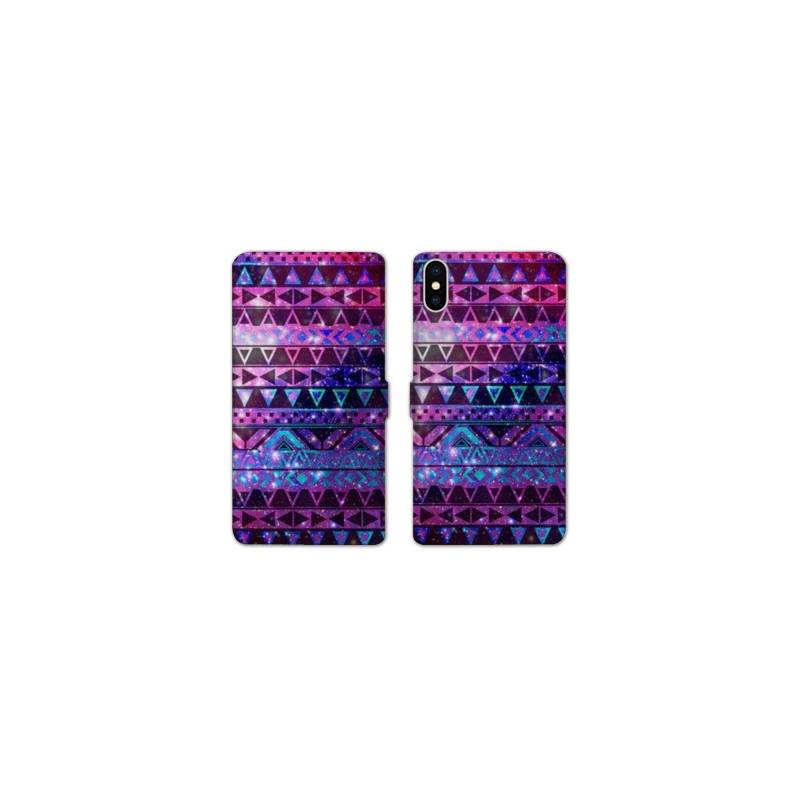 Housse cuir portefeuille Samsung Galaxy A10 motifs Aztec azteque violet