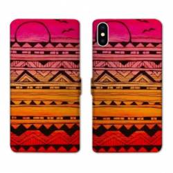 Housse cuir portefeuille Samsung Galaxy A10 motifs Aztec azteque soleil