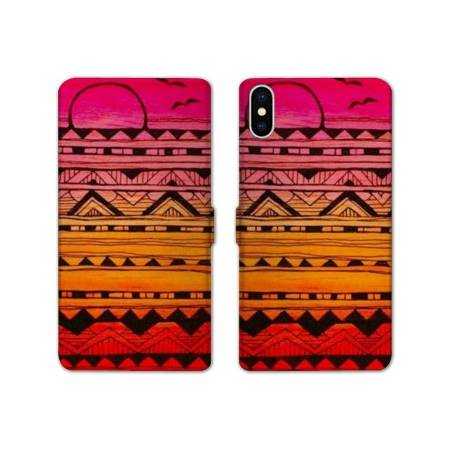 Housse cuir portefeuille Samsung Galaxy A10 motifs Aztec azteque soleil