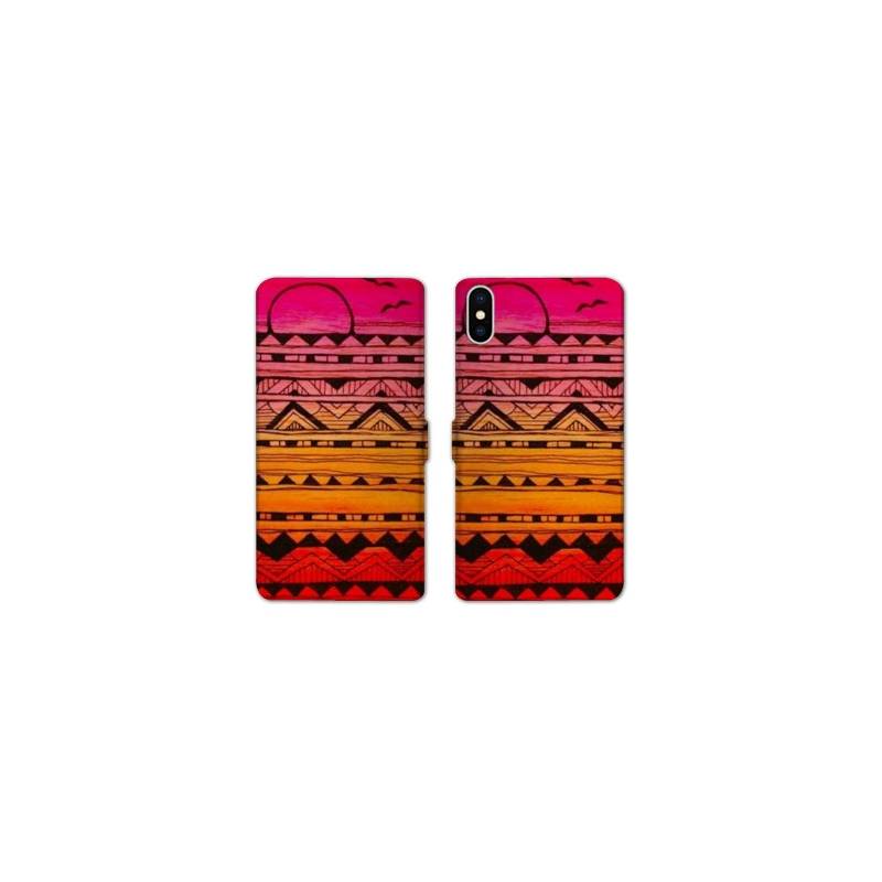 Housse cuir portefeuille Samsung Galaxy A10 motifs Aztec azteque soleil