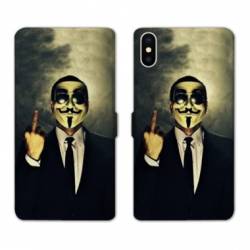 Housse cuir portefeuille Samsung Galaxy A10 Anonymous doigt