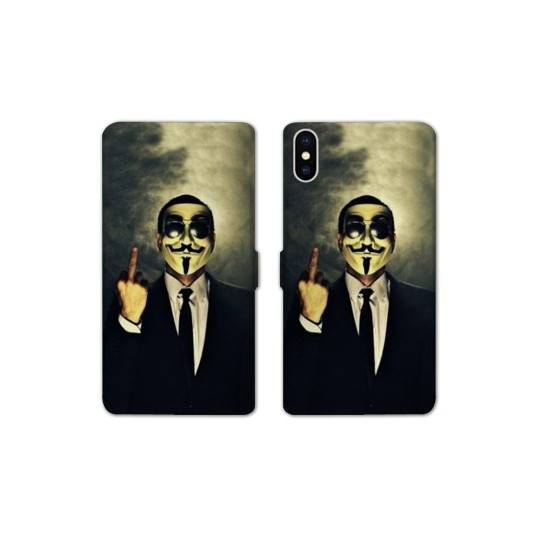 Housse cuir portefeuille Samsung Galaxy A10 Anonymous doigt