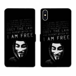 Housse cuir portefeuille Samsung Galaxy A10 Anonymous I am free
