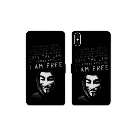 Housse cuir portefeuille Samsung Galaxy A10 Anonymous I am free