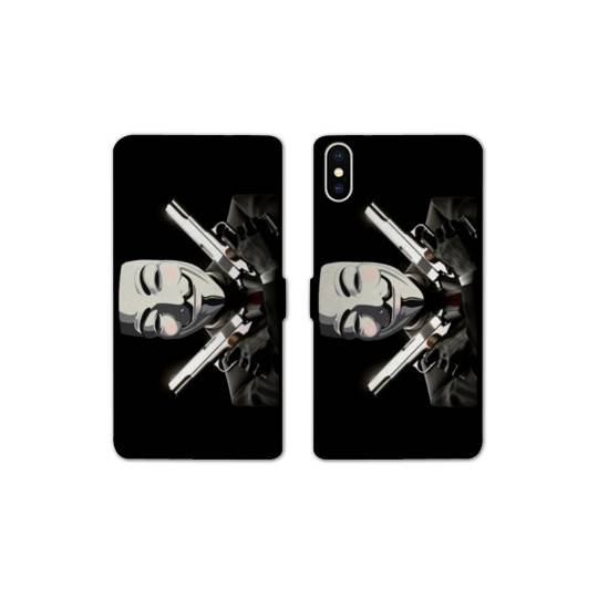 Housse cuir portefeuille Samsung Galaxy A10 Anonymous Gun