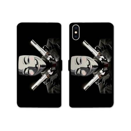 Housse cuir portefeuille Samsung Galaxy A10 Anonymous Gun