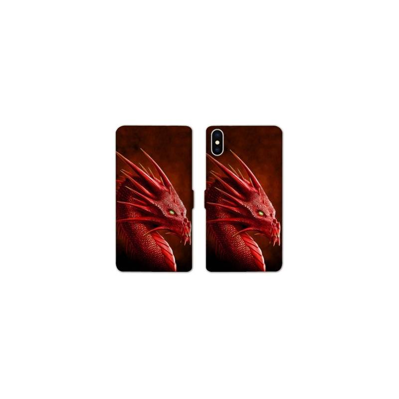Housse cuir portefeuille Samsung Galaxy A10 Dragon Rouge