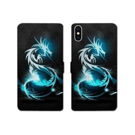 Housse cuir portefeuille Samsung Galaxy A10 Dragon Bleu