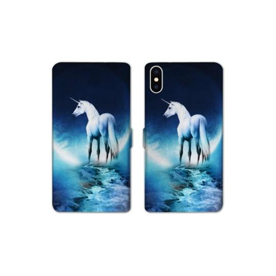 Housse cuir portefeuille Samsung Galaxy A10 Licorne Lune
