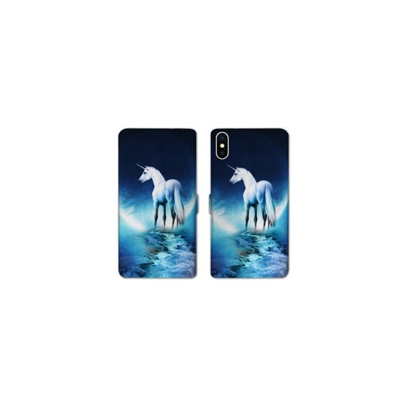 Housse cuir portefeuille Samsung Galaxy A10 Licorne Lune