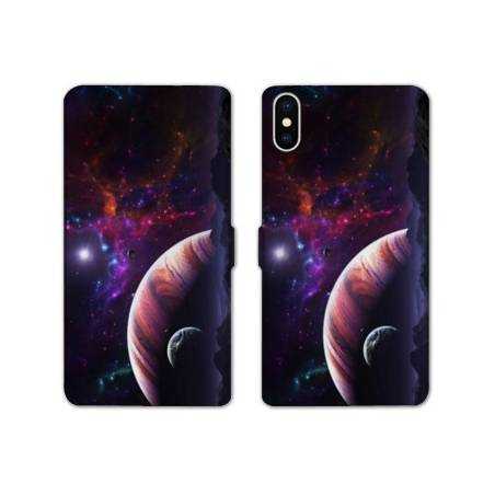 Housse cuir portefeuille Samsung Galaxy A10 Planete rouge