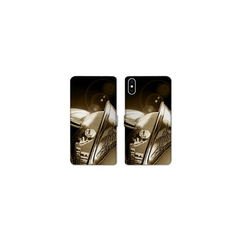 Housse cuir portefeuille Samsung Galaxy A10 pompier casque vintage