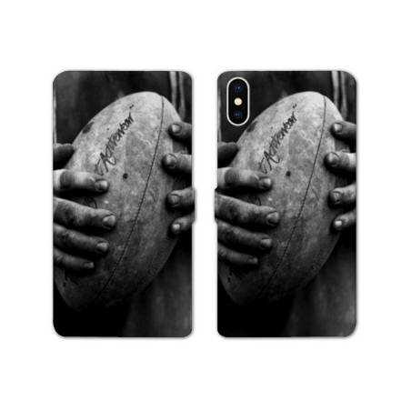 Housse cuir portefeuille Samsung Galaxy A10 Rugby ballon vintage