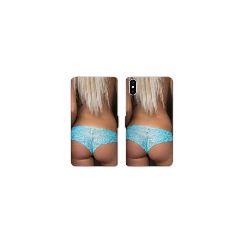 Housse cuir portefeuille Samsung Galaxy A10 Sexy tanga bleu