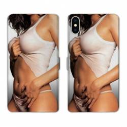Housse cuir portefeuille Samsung Galaxy A10 Sexy tee shirt blanc