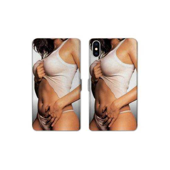 Housse cuir portefeuille Samsung Galaxy A10 Sexy tee shirt blanc