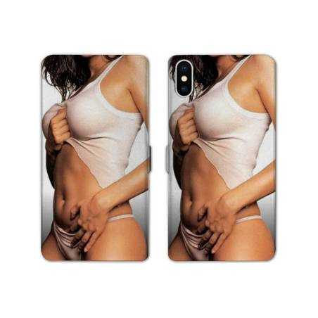 Housse cuir portefeuille Samsung Galaxy A10 Sexy tee shirt blanc