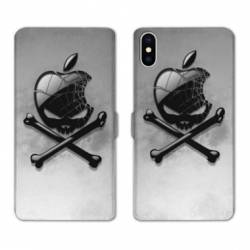 Housse cuir portefeuille Samsung Galaxy A10 Pomme Tete mort