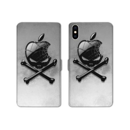 Housse cuir portefeuille Samsung Galaxy A10 Pomme Tete mort