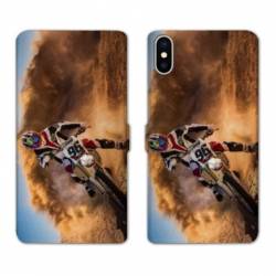 Housse cuir portefeuille Samsung Galaxy A10 Moto Cross Blanc