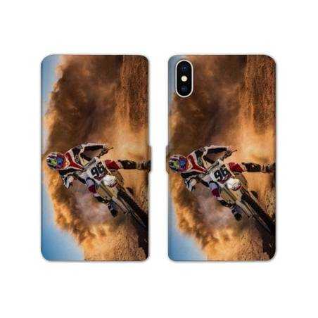 Housse cuir portefeuille Samsung Galaxy A10 Moto Cross Blanc