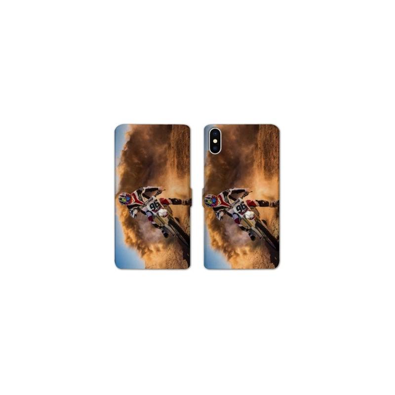 Housse cuir portefeuille Samsung Galaxy A10 Moto Cross Blanc