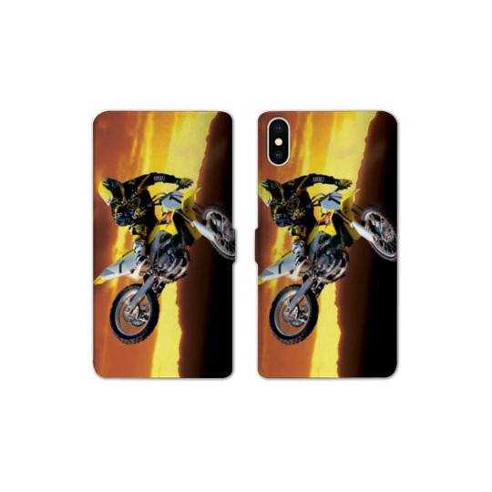 Housse cuir portefeuille Samsung Galaxy A10 Moto Cross Noir