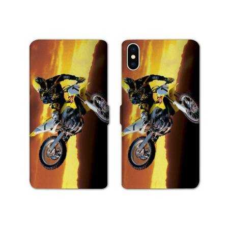 Housse cuir portefeuille Samsung Galaxy A10 Moto Cross Noir