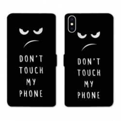 Housse cuir portefeuille Samsung Galaxy A10 Humour don't touch