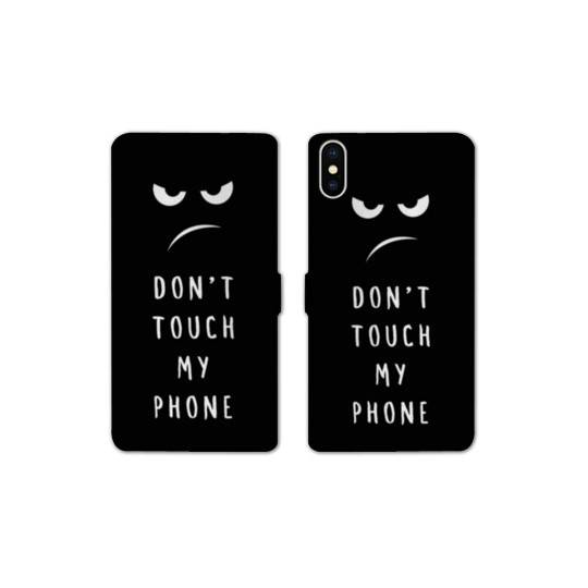 Housse cuir portefeuille Samsung Galaxy A10 Humour don't touch