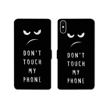 Housse cuir portefeuille Samsung Galaxy A10 Humour don't touch