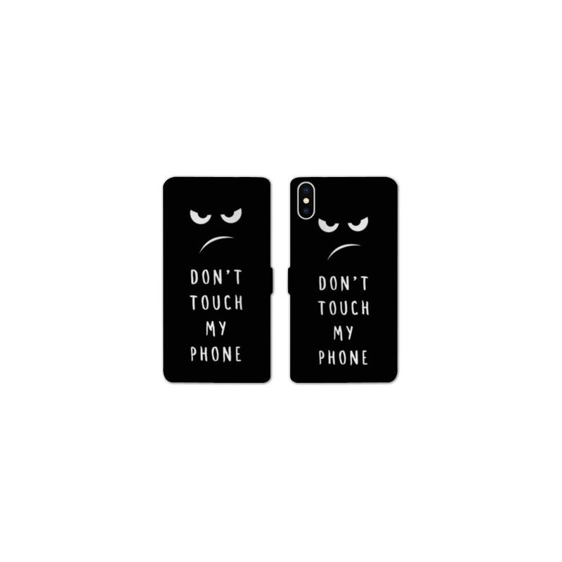 Housse cuir portefeuille Samsung Galaxy A10 Humour don't touch