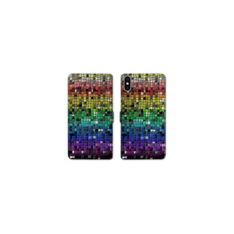Housse cuir portefeuille Samsung Galaxy A10 Texture mosaique