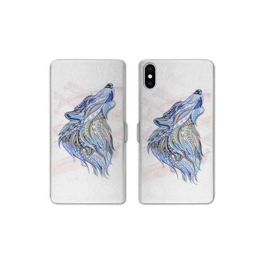 Housse cuir portefeuille Samsung Galaxy A10 Ethniques Loup Color