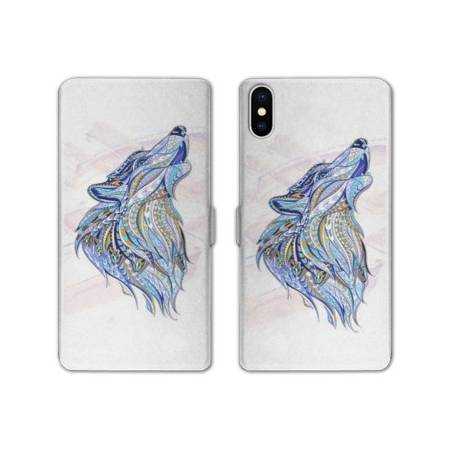Housse cuir portefeuille Samsung Galaxy A10 Ethniques Loup Color