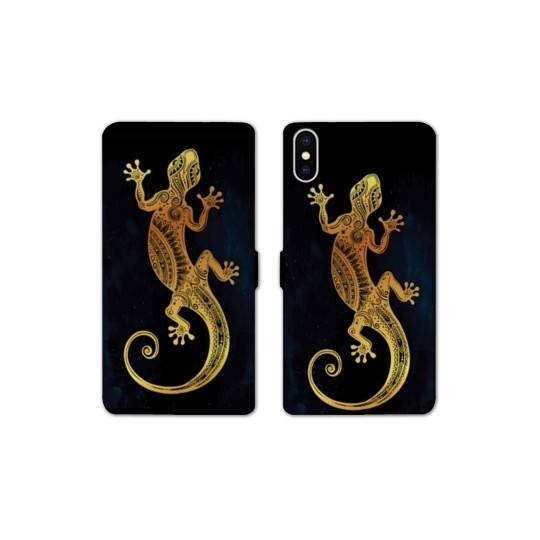 Housse cuir portefeuille Samsung Galaxy A10 Animaux Maori lezard noir