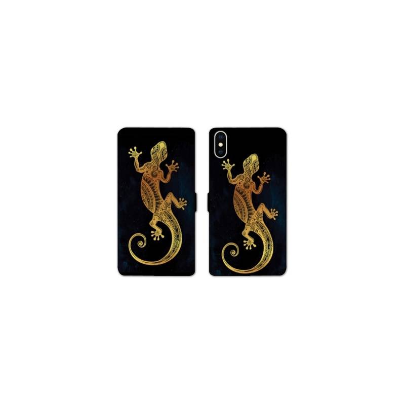 Housse cuir portefeuille Samsung Galaxy A10 Animaux Maori lezard noir