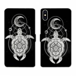 Housse cuir portefeuille Samsung Galaxy A10 Animaux Maori Tortue noir