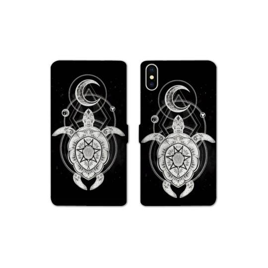 Housse cuir portefeuille Samsung Galaxy A10 Animaux Maori Tortue noir