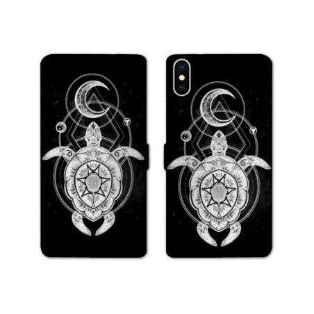 Housse cuir portefeuille Samsung Galaxy A10 Animaux Maori Tortue noir