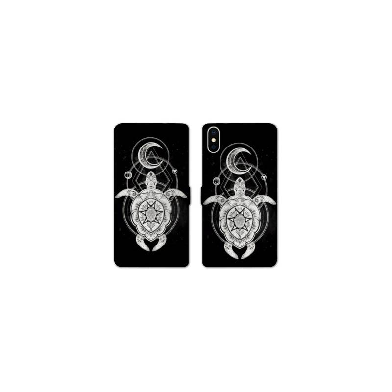 Housse cuir portefeuille Samsung Galaxy A10 Animaux Maori Tortue noir