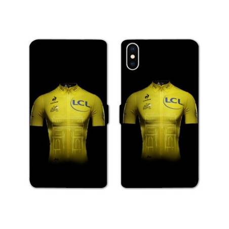 Housse cuir portefeuille Samsung Galaxy A10 Cyclisme Maillot jaune