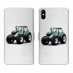 Housse cuir portefeuille Samsung Galaxy A10 Agriculture Tracteur Blanc